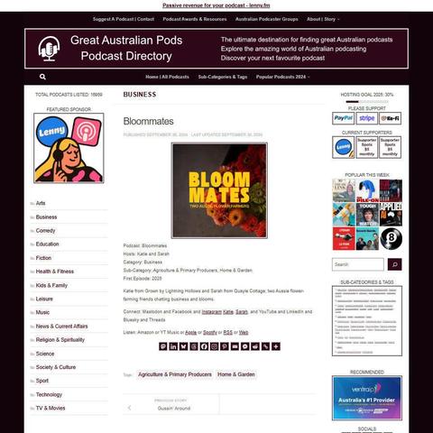 Bloommates
Screenshot of the podcast listing on the Great Australian Pods website