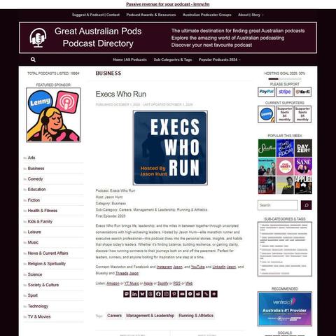 Execs Who Run
Screenshot of the podcast listing on the Great Australian Pods website