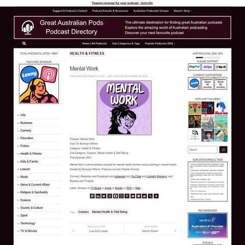 Mental Work
Screenshot of the podcast listing on the Great Australian Pods website