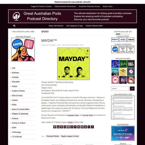 MAYDAY™ Real Talk and Raw Stories
Screenshot of the podcast listing on the Great Australian Pods website