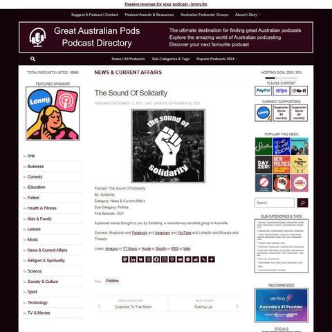 The Sound Of Solidarity 
Screenshot of the podcast listing on the Great Australian Pods website