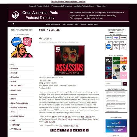 Assassins With Aslan Pahari
Screenshot of the podcast listing on the Great Australian Pods website