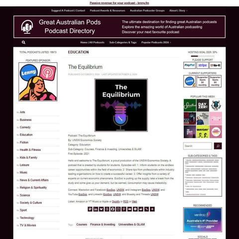 The Equilibrium
Screenshot of the podcast listing on the Great Australian Pods website