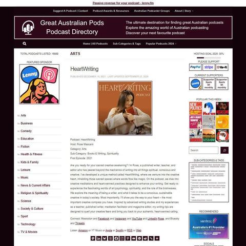 HeartWriting
Screenshot of the podcast listing on the Great Australian Pods website