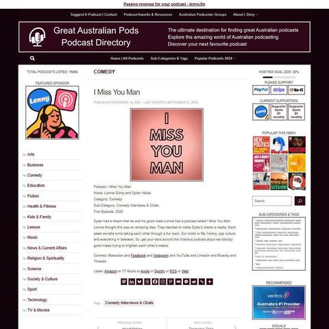 I Miss You Man
Screenshot of the podcast listing on the Great Australian Pods website