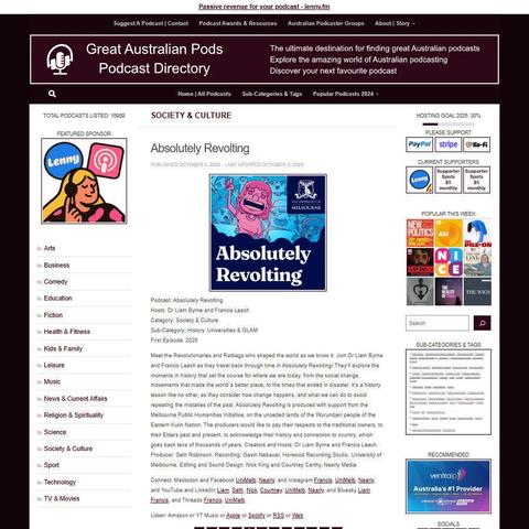 Absolutely Revolting
Screenshot of the podcast listing on the Great Australian Pods website