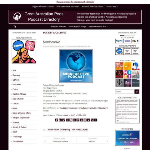 Mindpositivo Podcast 
Screenshot of the podcast listing on the Great Australian Pods website