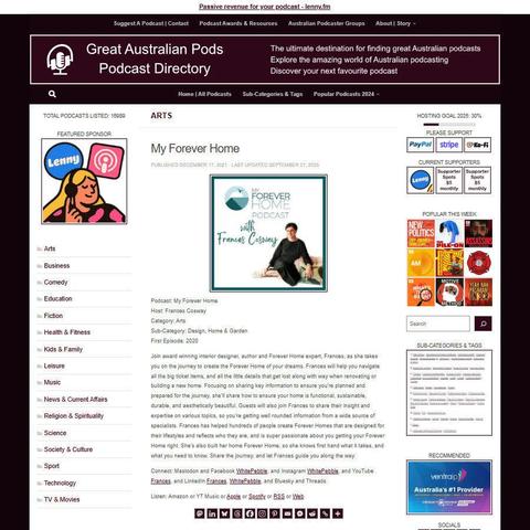 My Forever Home
Screenshot of the podcast listing on the Great Australian Pods website