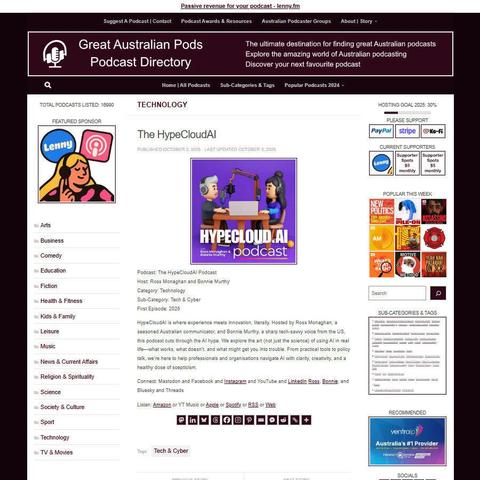 The HypeCloudAI Podcast
Screenshot of the podcast listing on the Great Australian Pods website
