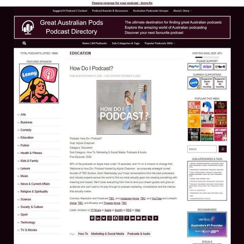 How Do I Podcast?
Screenshot of the podcast listing on the Great Australian Pods website