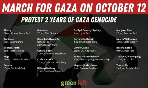 March for Gaza on October 12 dates and locations (included in text)
