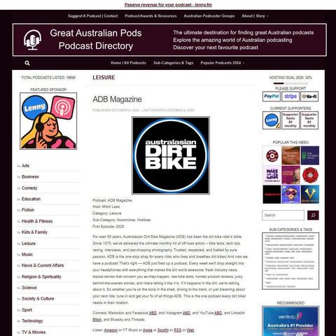 ADB Magazine
Screenshot of the podcast listing on the Great Australian Pods website