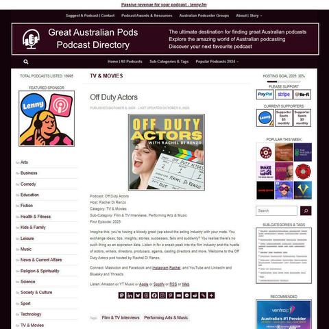 Off Duty Actors
Screenshot of the podcast listing on the Great Australian Pods website