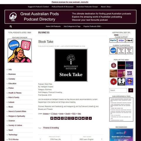 Stock Take
Screenshot of the podcast listing on the Great Australian Pods website