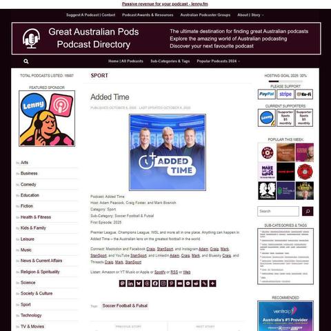 Added Time 
Screenshot of the podcast listing on the Great Australian Pods website