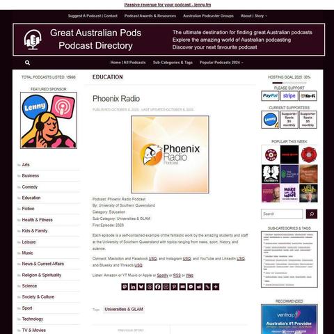 Phoenix Radio Podcast
Screenshot of the podcast listing on the Great Australian Pods website