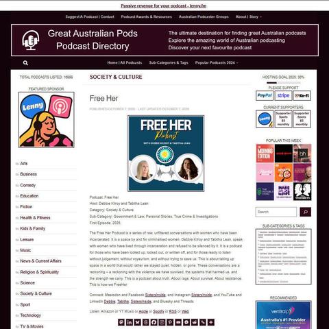 Free Her
Screenshot of the podcast listing on the Great Australian Pods website