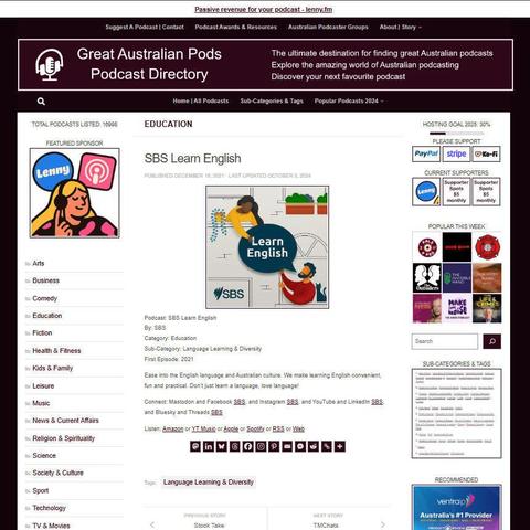 SBS Learn English
Screenshot of the podcast listing on the Great Australian Pods website