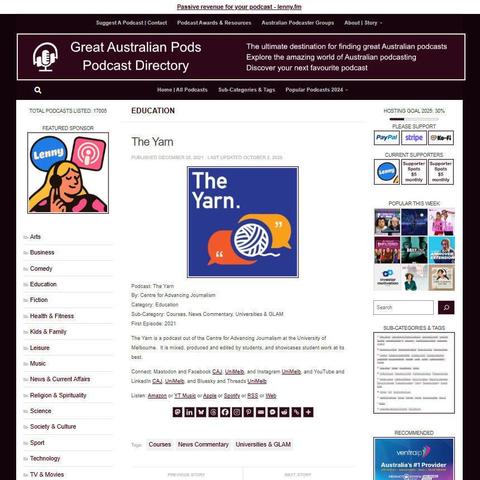 The Yarn
Screenshot of the podcast listing on the Great Australian Pods website