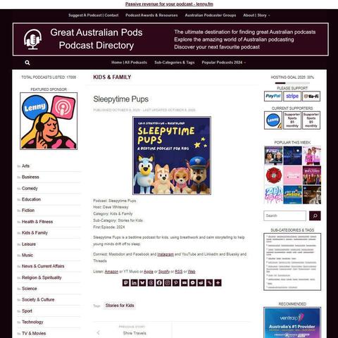 Sleepytime Pups
Screenshot of the podcast listing on the Great Australian Pods website