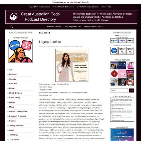 Legacy Leaders With Janice Elsley
Screenshot of the podcast listing on the Great Australian Pods website
