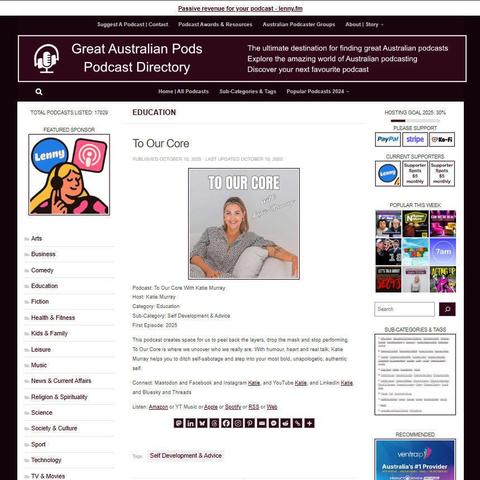 To Our Core With Katie Murray
Screenshot of the podcast listing on the Great Australian Pods website