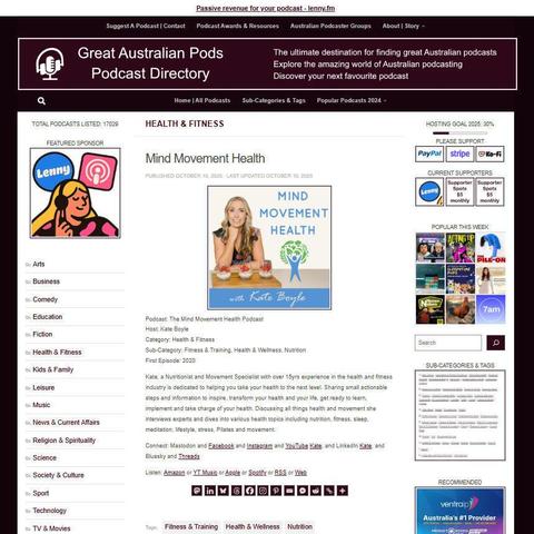 The Mind Movement Health Podcast
Screenshot of the podcast listing on the Great Australian Pods website