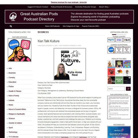 Kan Talk Kulture With Kylie Anne Neal
Screenshot of the podcast listing on the Great Australian Pods website