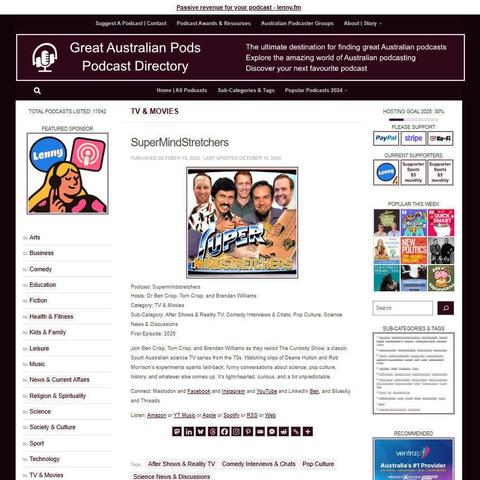 Supermindstretchers
Screenshot of the podcast listing on the Great Australian Pods website