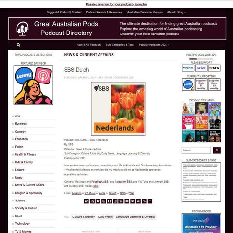 SBS Dutch - SBS Nederlands
Screenshot of the podcast listing on the Great Australian Pods website
