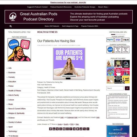 Our Patients Are Having Sex
Screenshot of the podcast listing on the Great Australian Pods website