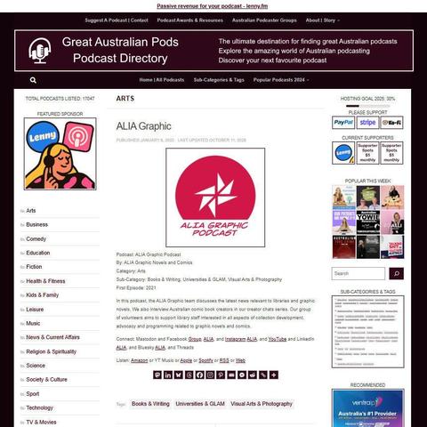 ALIA Graphic Podcast 
Screenshot of the podcast listing on the Great Australian Pods website