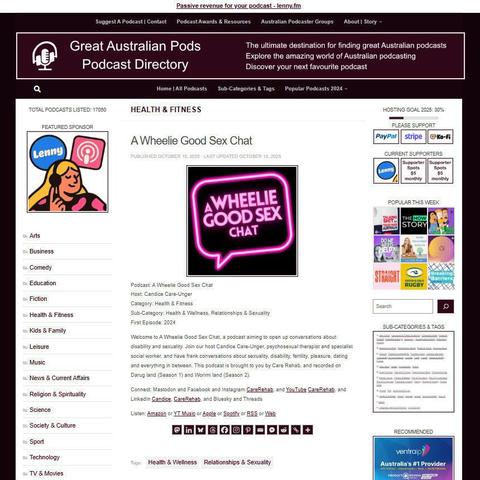 A Wheelie Good Sex Chat
Screenshot of the podcast listing on the Great Australian Pods website