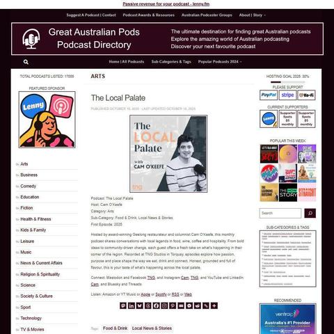 The Local Palate
Screenshot of the podcast listing on the Great Australian Pods website