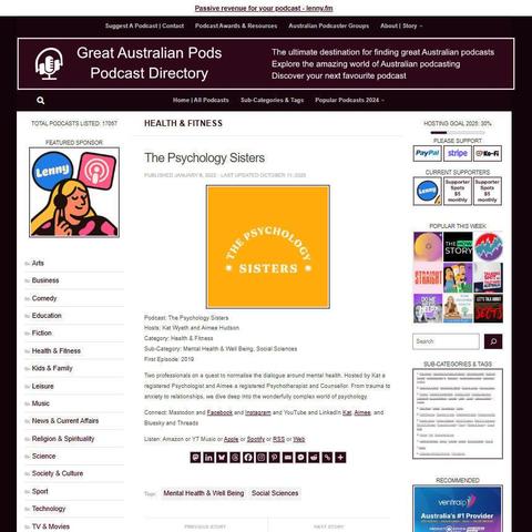 The Psychology Sisters
Screenshot of the podcast listing on the Great Australian Pods website