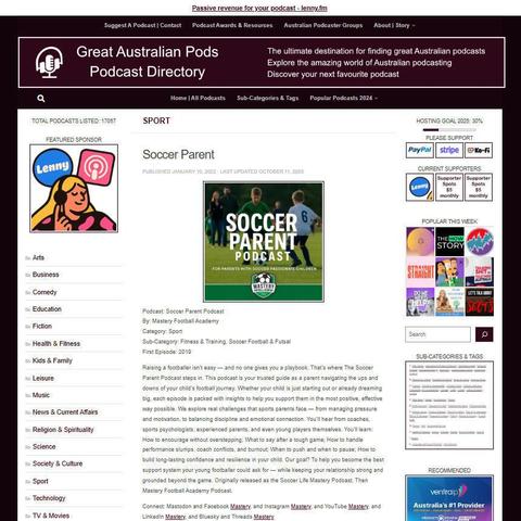 Soccer Parent Podcast 
Screenshot of the podcast listing on the Great Australian Pods website