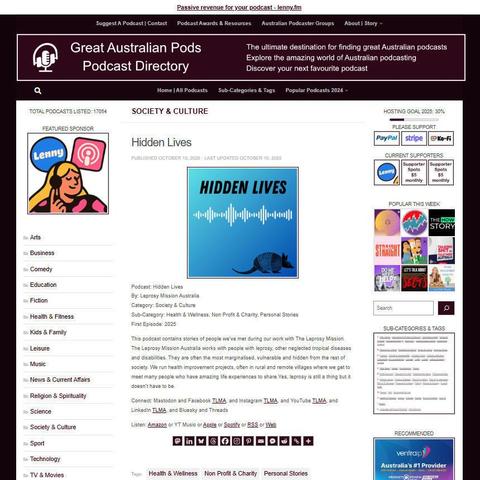 Hidden Lives
Screenshot of the podcast listing on the Great Australian Pods website