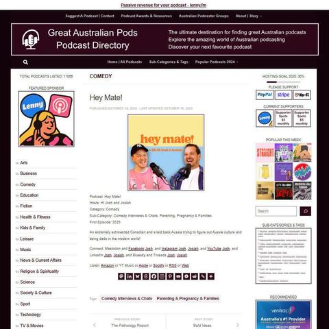 Hey Mate!
Screenshot of the podcast listing on the Great Australian Pods website