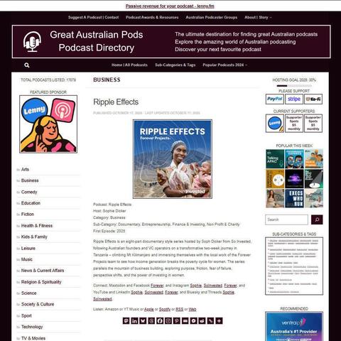 Ripple Effects
Screenshot of the podcast listing on the Great Australian Pods website