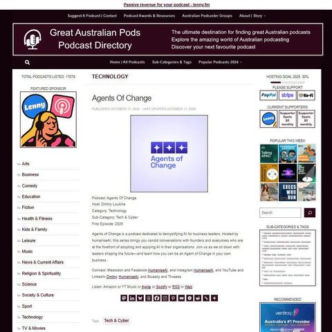 Agents Of Change
Screenshot of the podcast listing on the Great Australian Pods website