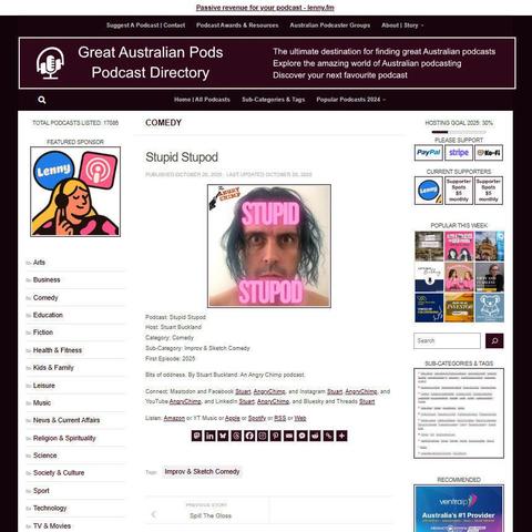 Stupid Stupod
Screenshot of the podcast listing on the Great Australian Pods website
