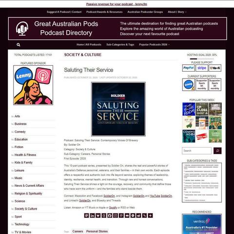 Saluting Their Service: Contemporary Voices Of Bravery
Screenshot of the podcast listing on the Great Australian Pods website