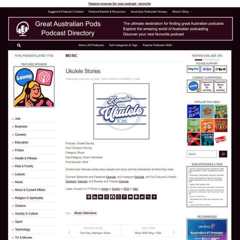 Ukulele Stories
Screenshot of the podcast listing on the Great Australian Pods website