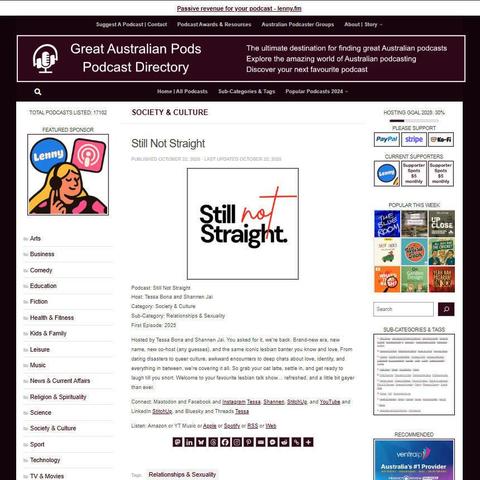 Still Not Straight
Screenshot of the podcast listing on the Great Australian Pods website