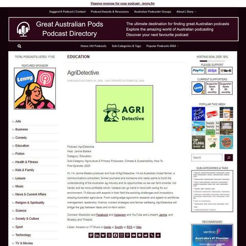 AgriDetective
Screenshot of the podcast listing on the Great Australian Pods website