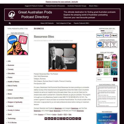 Bassanese Bites: The Podcast
Screenshot of the podcast listing on the Great Australian Pods website