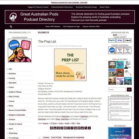 The Prep List
Screenshot of the podcast listing on the Great Australian Pods website