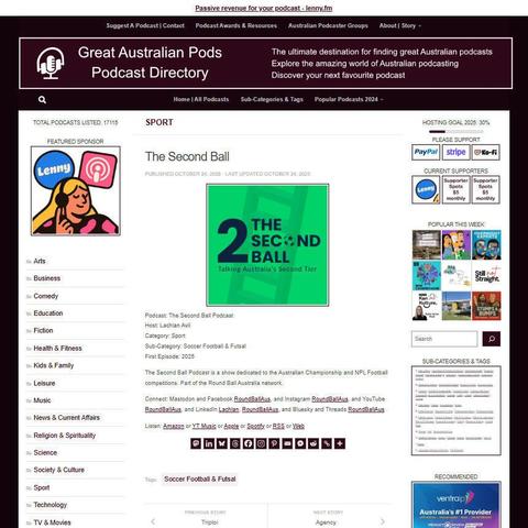 The Second Ball Podcast
Screenshot of the podcast listing on the Great Australian Pods website