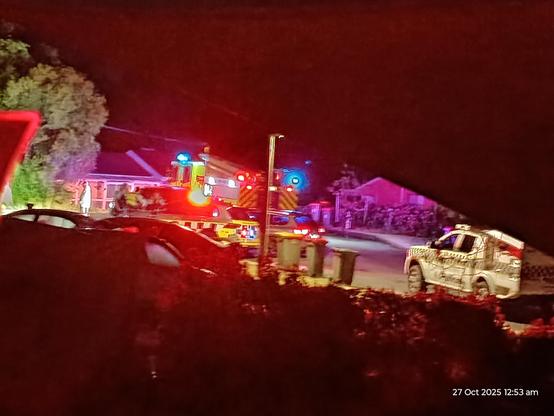 Flashing lights and police vehicles and a fire engine