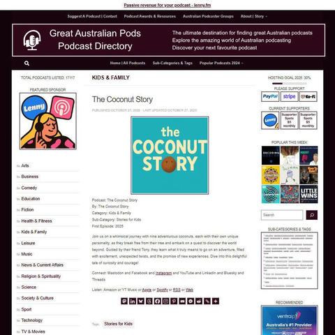 The Coconut Story
Screenshot of the podcast listing on the Great Australian Pods website
